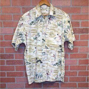 Go Barefoot Mens Hawaiian Shirt Size XL Resort Vacation Tropical Palm fishing
